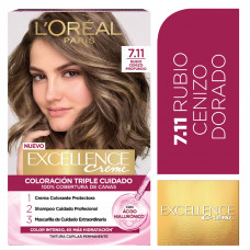 Kit Tintura Excellence Creme Tono 7.11 Rubio Ceniza Profundo